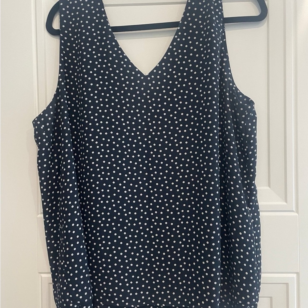 Ann Taylor Navy and White Polka Dot Blouse